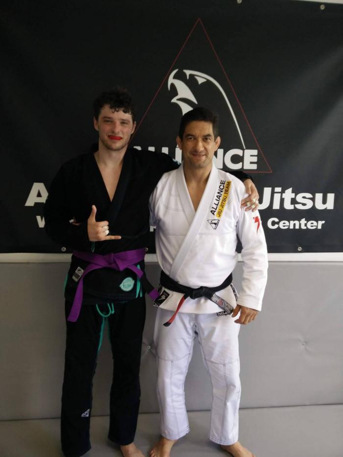 Receiving my Purple belt from my coach Henry Navorra