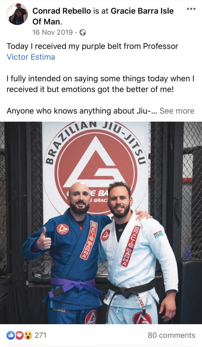 Purple belt · November 16, 2019 · Promoted by Victor Estima