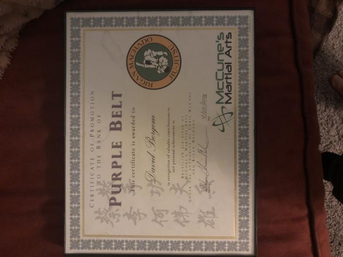 Purple belt · April 22, 2013 · Promoted by Chris MCCune