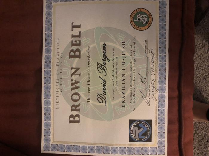 Brown belt · March 5, 2016 · Promoted by Chris MCCUNE