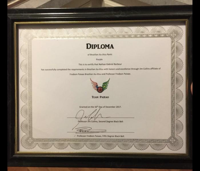 Purple belt · December 16, 2017 · Promoted by Fredson Paixao