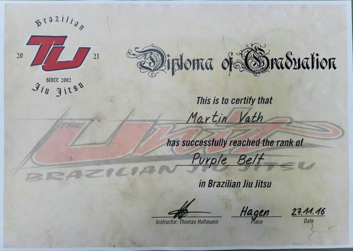 Purple belt · November 27, 2016 · Promoted by Marcio Cesar Melech Junior \\"Gracinha\\"