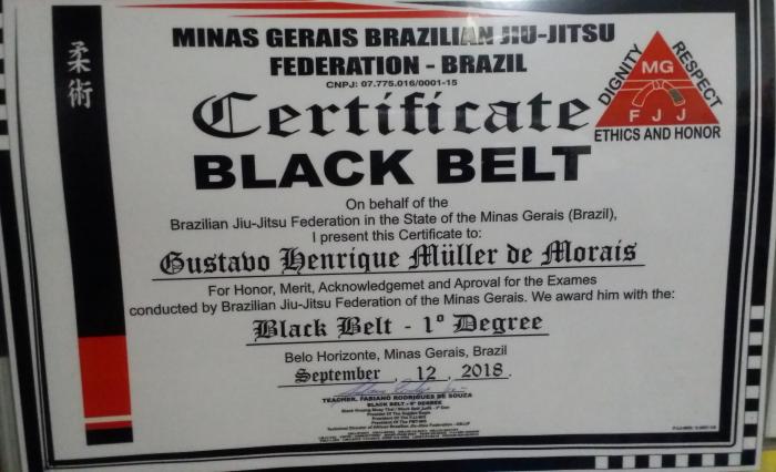 Black belt 1st degree · September 13, 2018 · Promoted by Fabiano Rodrigues Souza - Black Belt 6th Degree - IBJJF: 06193