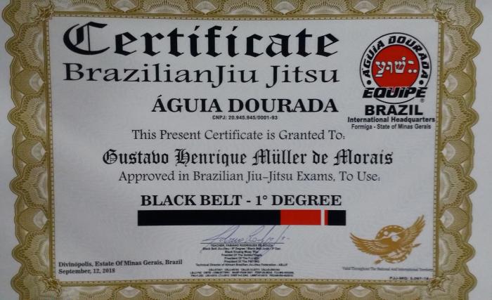 Black belt 1st degree · September 13, 2018 · Promoted by Fabiano Rodrigues Souza - Black Belt 6th Degree - IBJJF: 06193