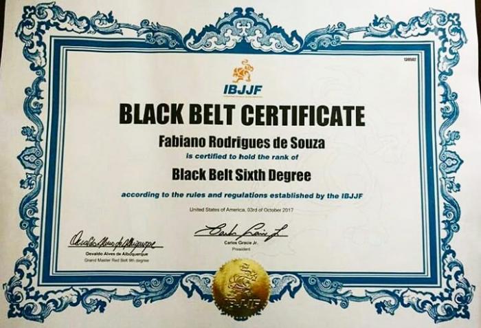 Black belt 1st degree · September 13, 2018 · Promoted by Fabiano Rodrigues Souza - Black Belt 6th Degree - IBJJF: 06193