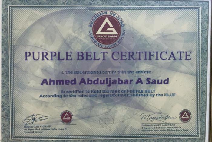 Purple belt · September 10, 2018 · Promoted by prof aziz cherigui / prof masoud alghurais