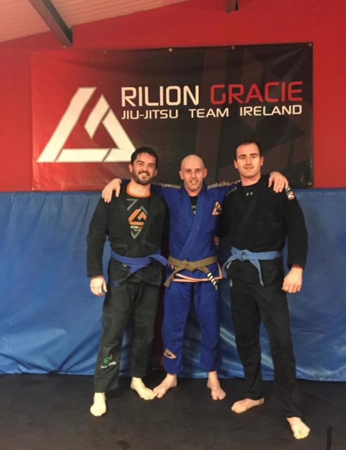 Promoted to blue belt by My professor Bryan Gorman with teammate Deane