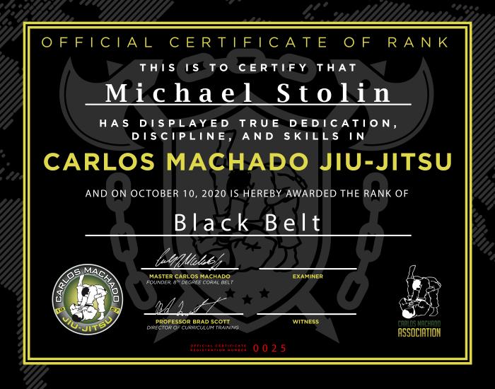 Black belt · October 10, 2020 · Promoted by Carlos Machado