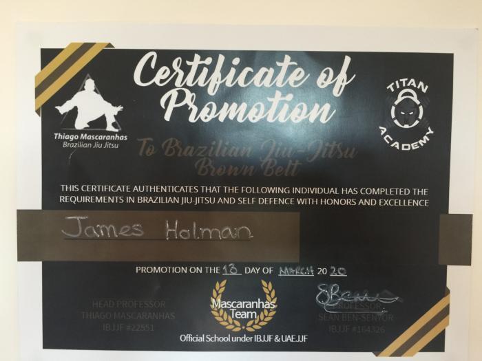 Brown belt · March 18, 2020 · Promoted by Sean Ben Senyor