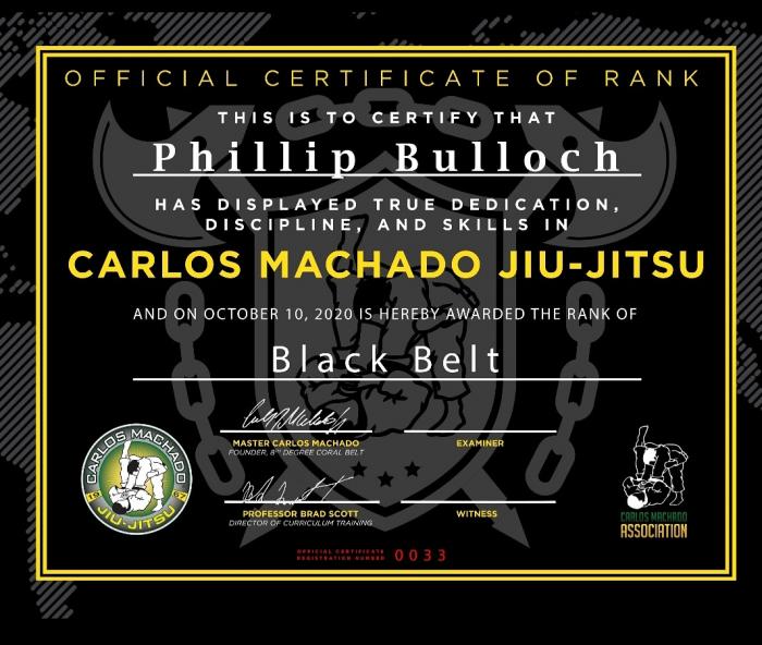 Black belt · October 10, 2020 · Promoted by Master Carlos Machado