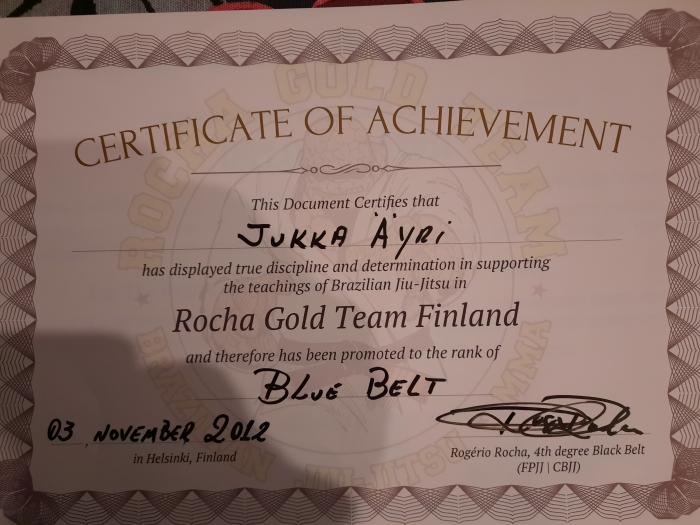 Blue belt · November 3, 2012 · Promoted by Rogerio Rocha