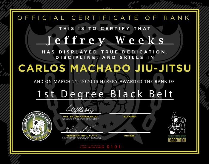 Black belt 1st degree · March 1, 2020 · Promoted by Carlos Machado