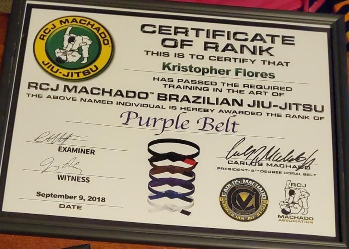 Purple belt · September 16, 2018 · Promoted by Carlos Machado