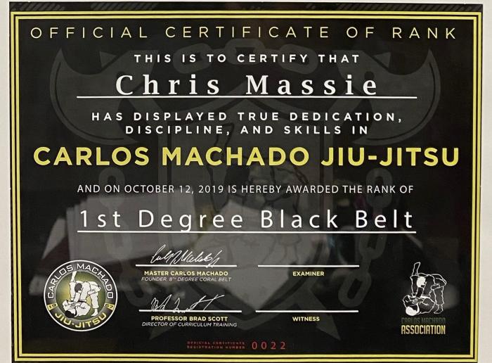 Black belt 1st degree · October 12, 2019 · Promoted by Carlos Machado