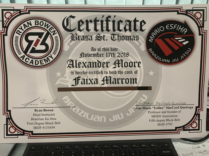 Brown belt · November 17, 2018 · Promoted by Ryan Bowen
