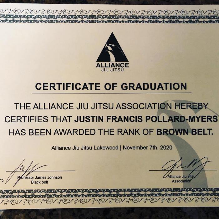 Brown belt · November 7, 2020 · Promoted by John Cofer