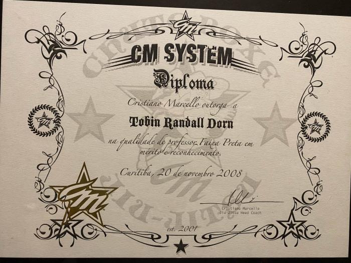 Black belt · November 1, 2008 · Promoted by Prof. Cristiano Marcello (5th degree Black Belt under Royler Gracie)