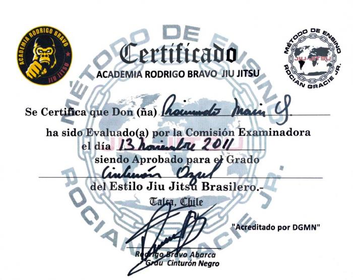 Blue belt · November 13, 2011 · Promoted by Rodrigo Bravo Abarca