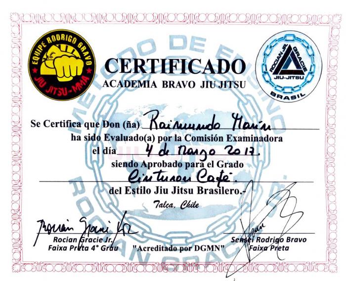 Brown belt · March 4, 2017 · Promoted by Rocian Gracie Jr. - Rodrigo Bravo Abarca