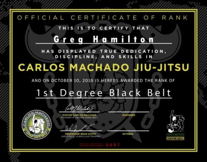 1st Degree Carlos Machado Blackbelt