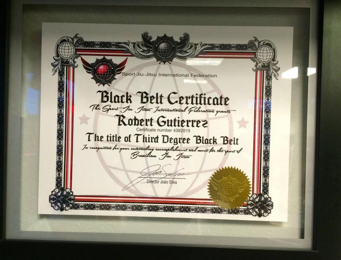Black belt 3rd degree · October 11, 2013 · Promoted by Reconized by Sport Jiu-Jitsu International Federation (SJJIF)
