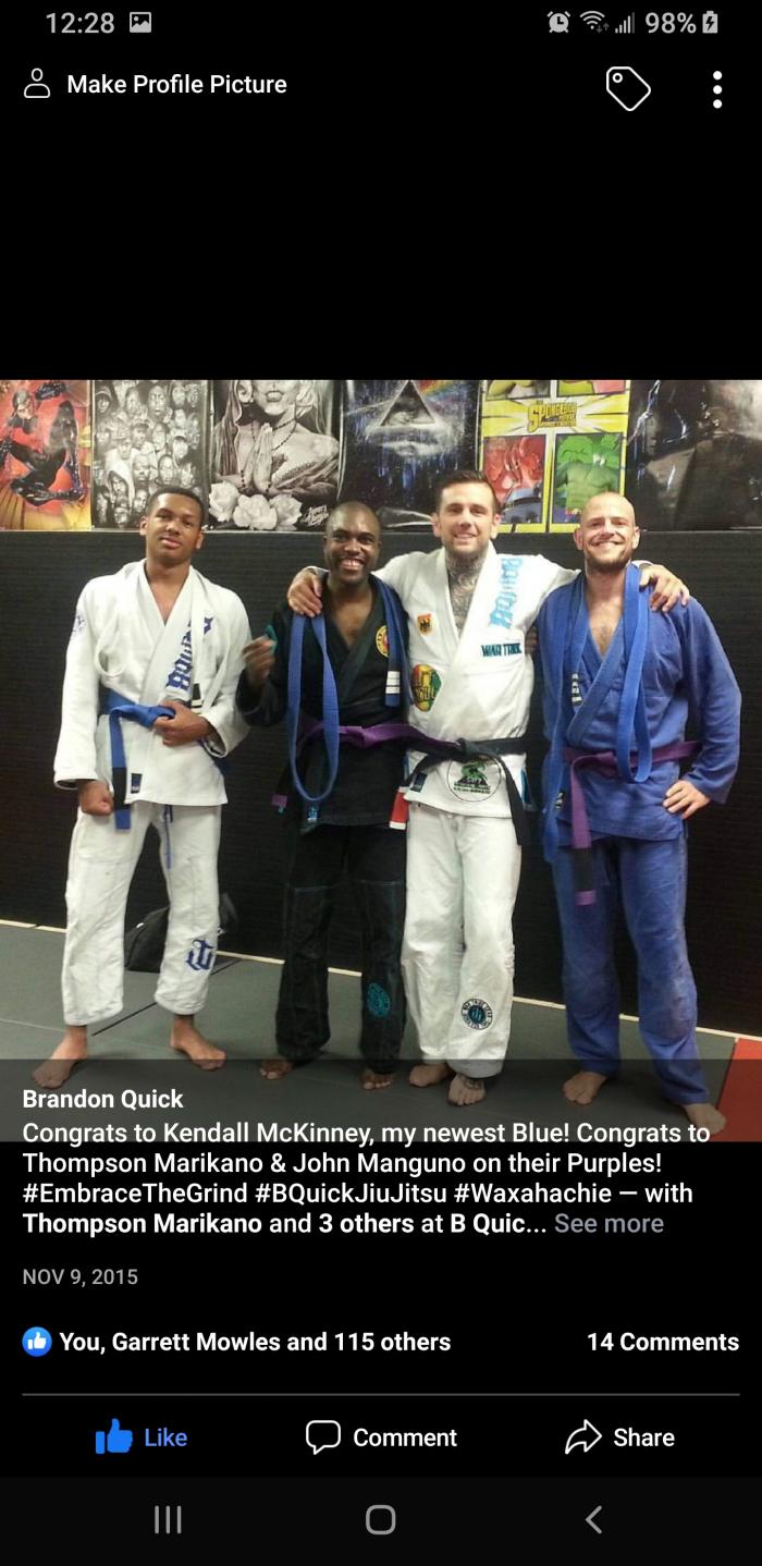 Purple belt · November 9, 2015 · Promoted by Brandon Quick