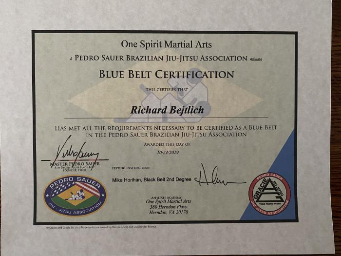 Blue belt · October 24, 2019 · Promoted by Michael Horihan