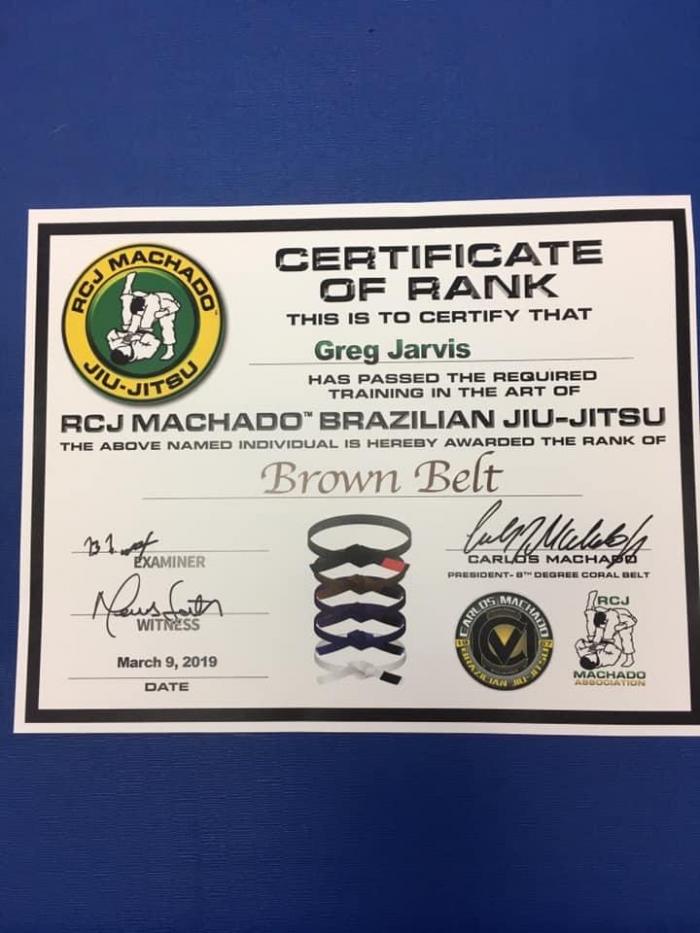 Brown belt · March 9, 2019 · Promoted by Peter Jeffrey