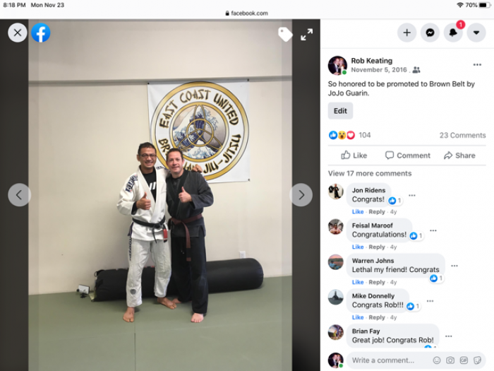 Brown belt · November 5, 2016 · Promoted by JoJo Guarin