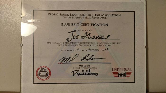 Blue belt · November 3, 2013 · Promoted by Mel Locke