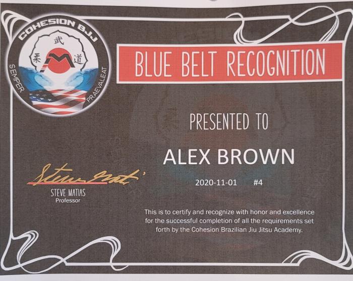 Blue belt · November 1, 2020 · Promoted by Steven Matias