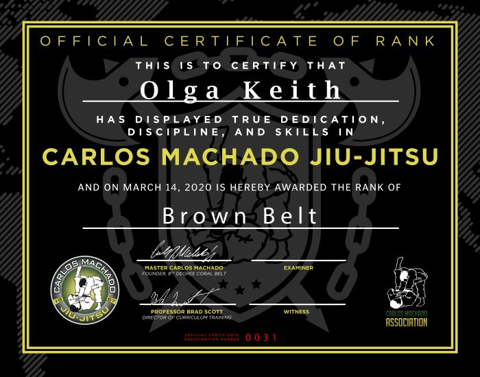 Brown belt · March 14, 2020 · Promoted by Larry Keith