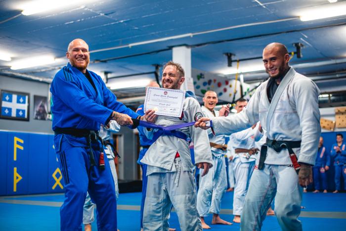 Receiving my purple belt