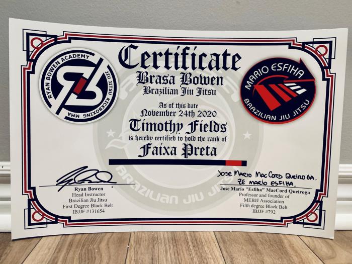 Black belt · November 20, 2020 · Promoted by Ryan Bowen
