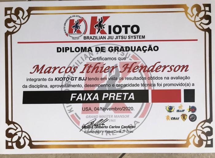 Black belt · November 4, 2020 · Promoted by Gm Francisco Mansor , Mastre Giba and Professor Rodolfo Barcellos