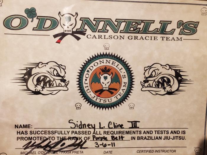 Purple belt · March 6, 2011 · Promoted by Mike O'Donnell