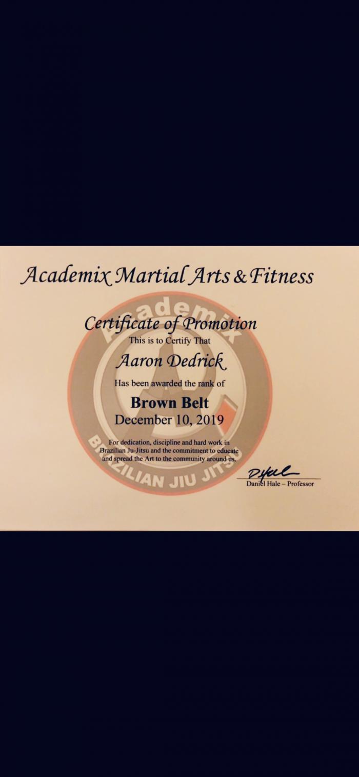 Brown belt · December 10, 2019 · Promoted by Daniel Hale
