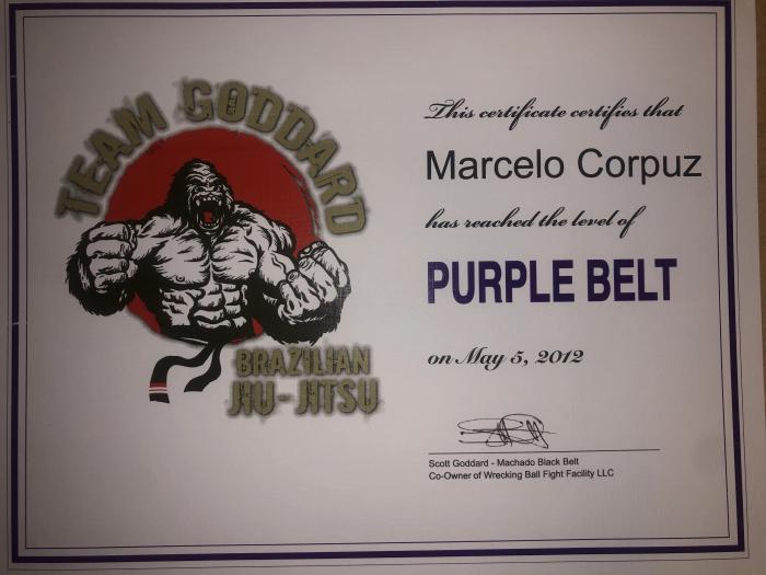 Purple belt · May 5, 2012 · Promoted by Scott Goddard