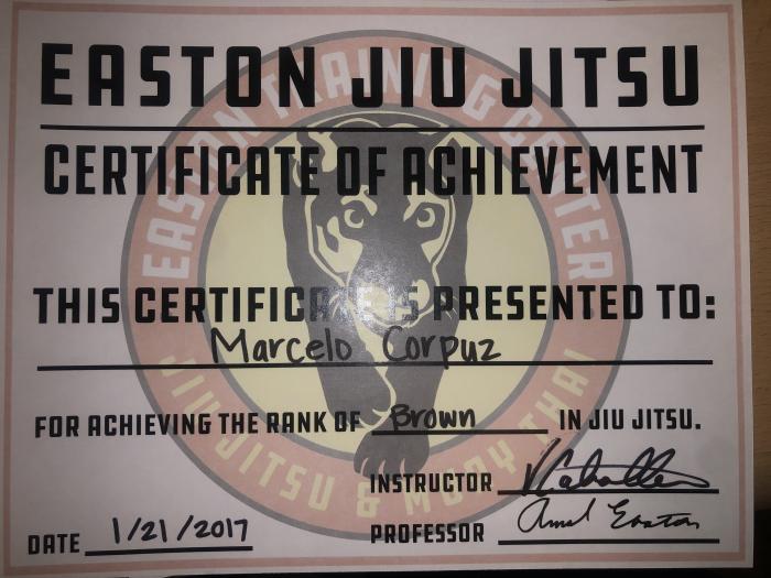 Brown belt · January 21, 2017 · Promoted by Amal Easton
