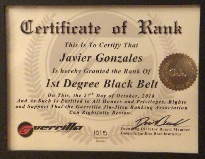 Black belt 1st degree · October 1, 2018 · Promoted by Dave Camarillo
