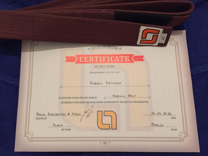 Brown belt · April 16, 2016 · Promoted by Frank Burczynski