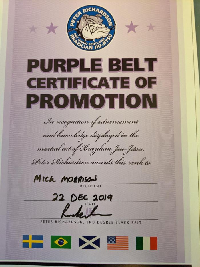 Purple belt · December 22, 2019 · Promoted by Peter Richardson