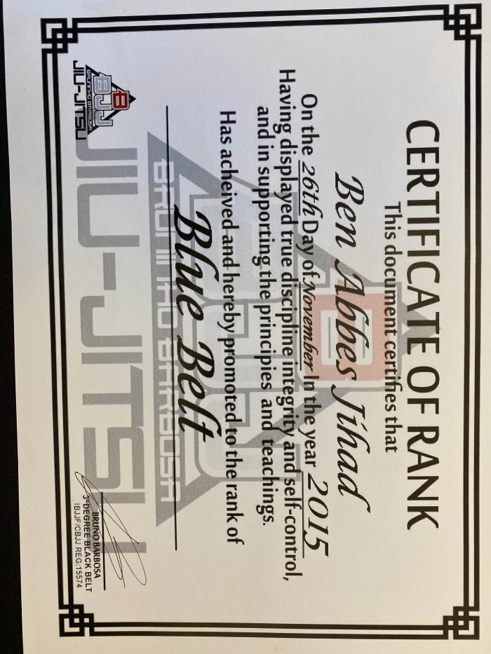 Blue belt · November 26, 2015 · Promoted by Bruno Barbosa