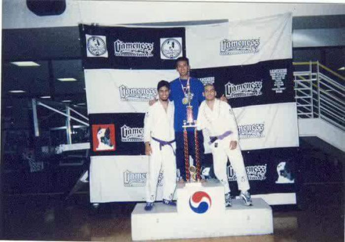 Me with my teammate, Javier Vazquez and Johnny Ramirez in Calstate championship, Orange county around January 2000
