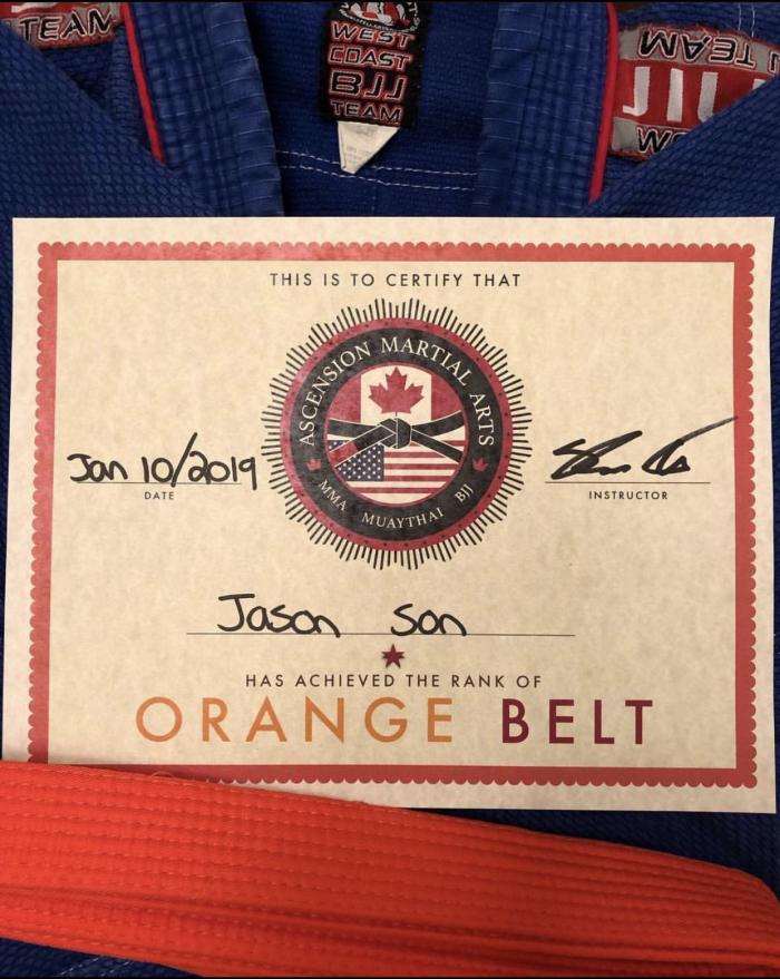 Orange belt · January 10, 2019 · Promoted by Shawn Albrecht
