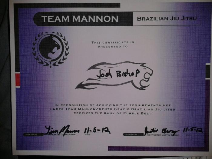 Purple belt · November 5, 2012 · Promoted by Tim Mannon