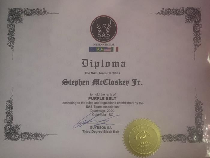 Purple belt · December 6, 2020 · Promoted by Professor Guybson Sa