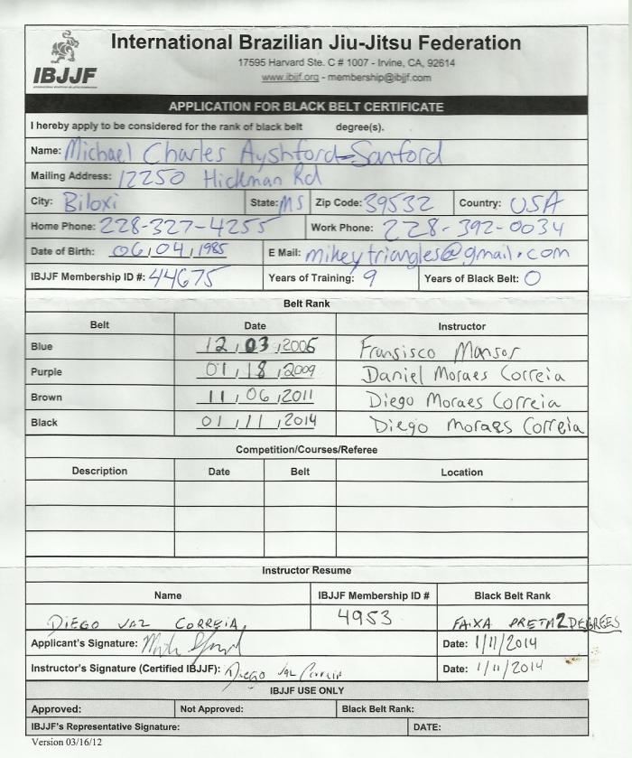 Black belt 1st degree · March 31, 2017 · Promoted by Diego Moraes Corriea , Daniel Moraes Corriea, F.J-J. Rio (Carlos Robson Gracie)