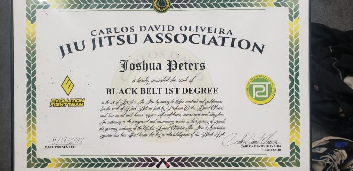 Black belt 1st degree · November 17, 2018 · Promoted by Carlos David Oliveira