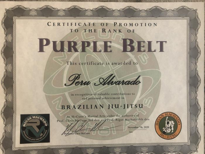 Purple belt · November 7, 2020 · Promoted by Chris McCunes